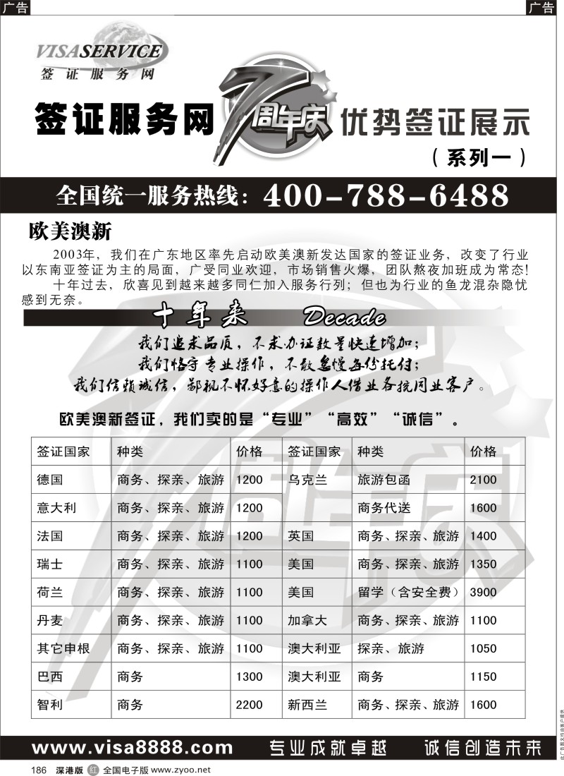 r黑186  签证服务网7周年优势签证展示（欧美澳新）