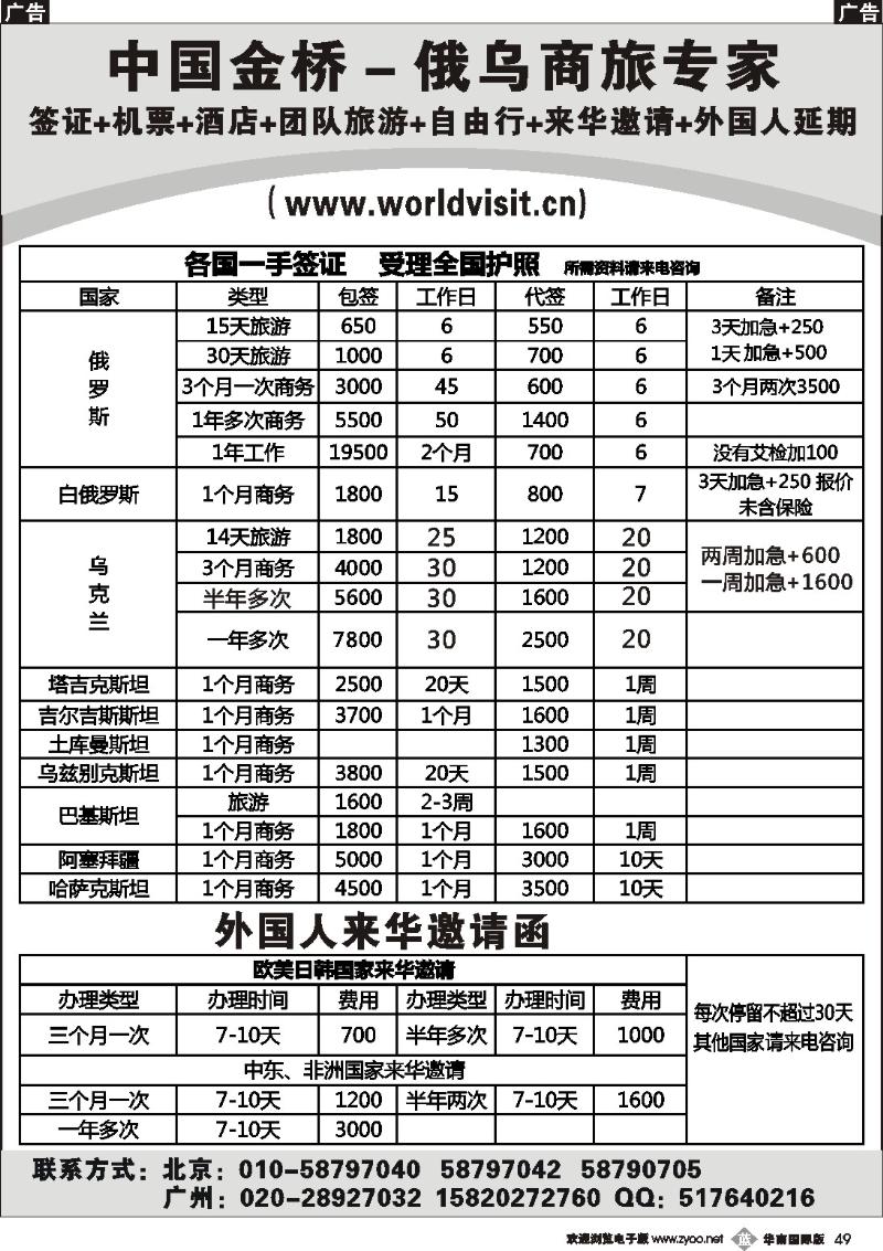 b049 中国金桥－俄乌商旅专家 俄罗斯乌克兰白俄签证