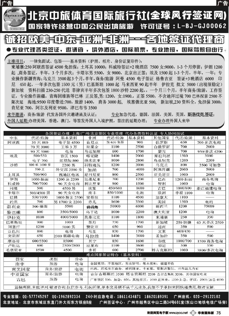 b075 北京中旅体育国旅（全球风行签证网）