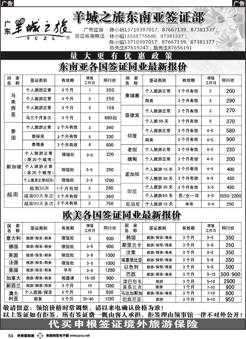 b054 羊城之旅东南亚签证部