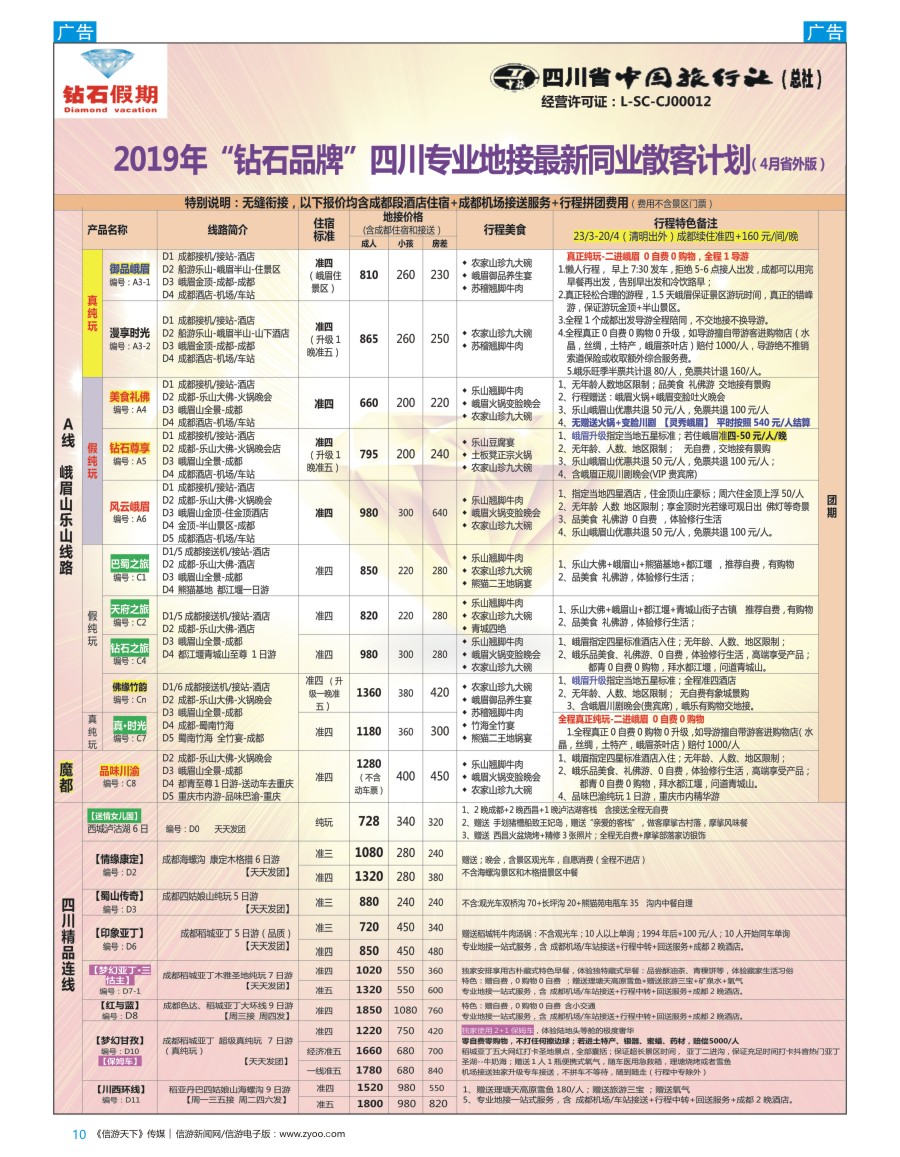 四川  b彩010  钻石假期—四川省中国旅行社（总社）峨眉山乐山金牌专线
