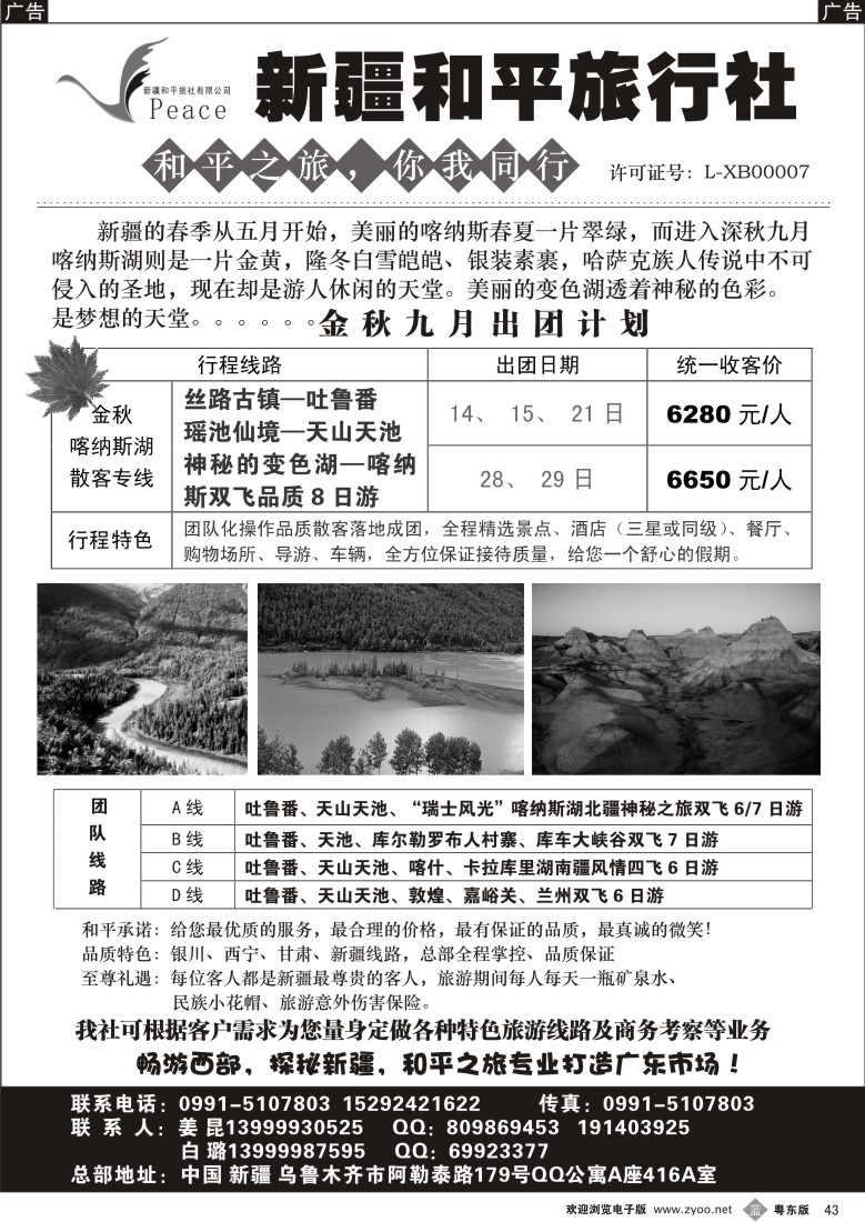 b43  探秘新疆，畅游西部-新疆和平旅行社