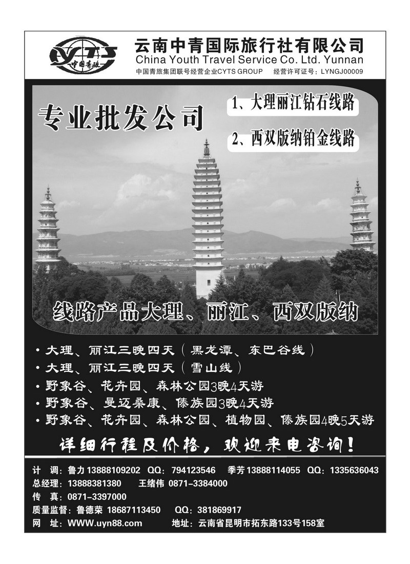 B64云南中青国际旅行社—昆大丽专线