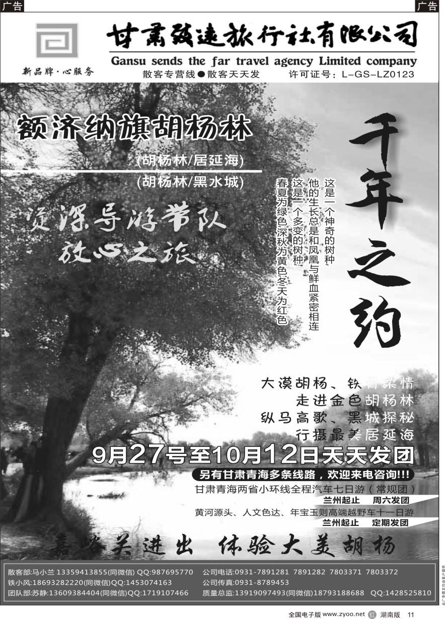 R011 胡杨林专线—甘肃致远旅行社