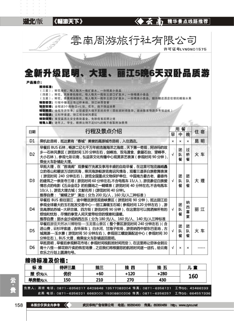 158$云南周游旅行社-昆、大、丽火车专线