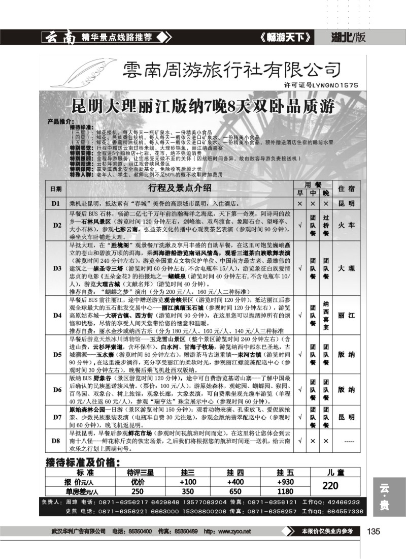135$云南周游旅行社-昆、丽、版纳火车专线