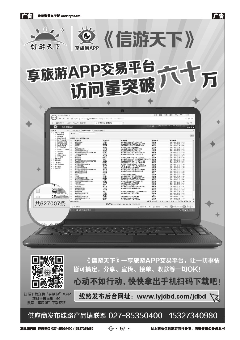 544ZHN097《信游天下》享旅游APP交易平台访问量突破六十万