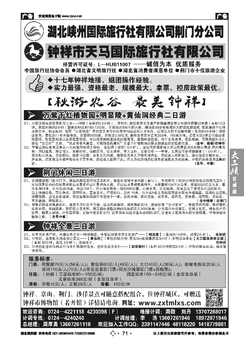 544ZLN071钟祥市天马国际旅行社