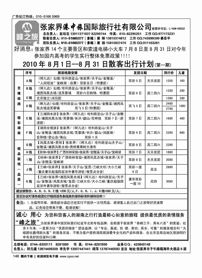 张家界港中旅国际旅行社（对开）第二位