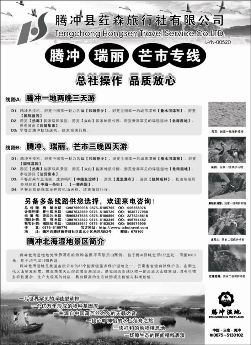 云南腾冲荭森旅行社有限公司（山西、青岛、东北、河北、天津、北京、无锡、浙江、重庆、上海、内蒙）