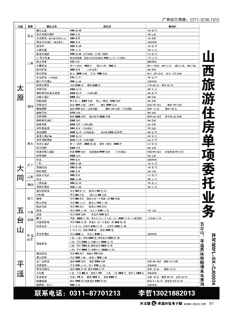山西旅游住房 单项委托业务 91