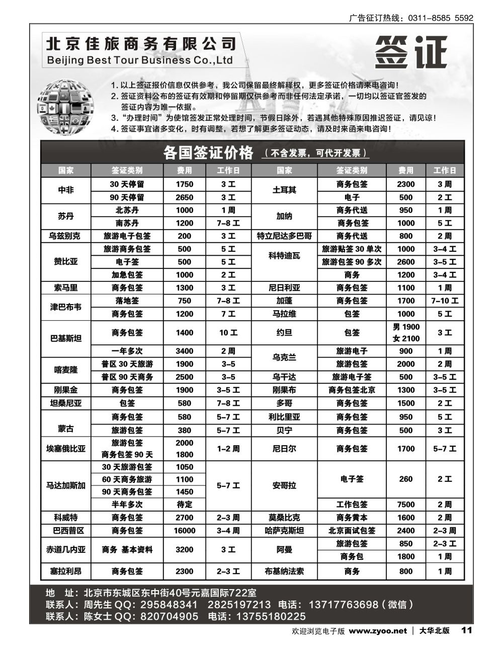 11 佳旅商务旅游各国签证