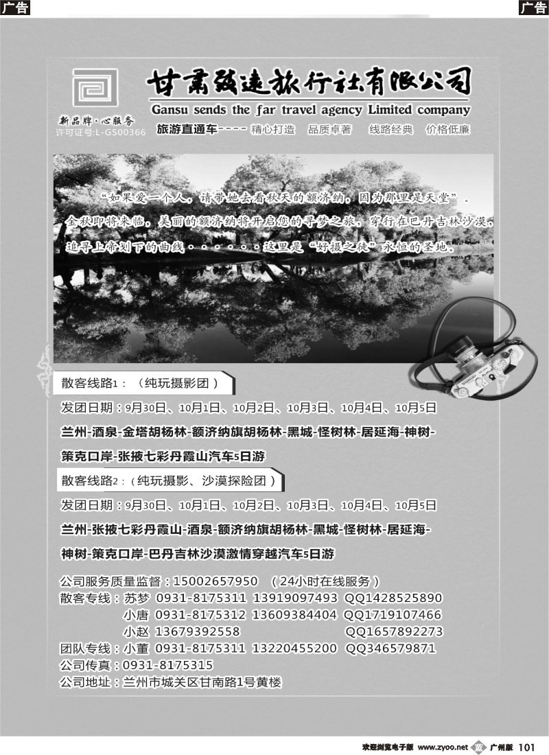 b101 甘肃致远国际旅行社有限公司——额济纳胡杨林专线