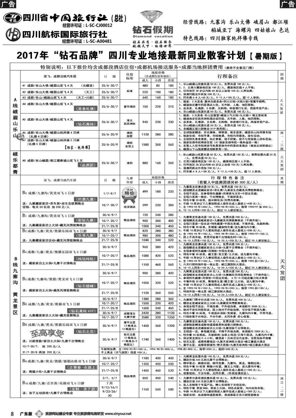 b008 四川省中国旅行社（总社）四川地接·钻石假期1