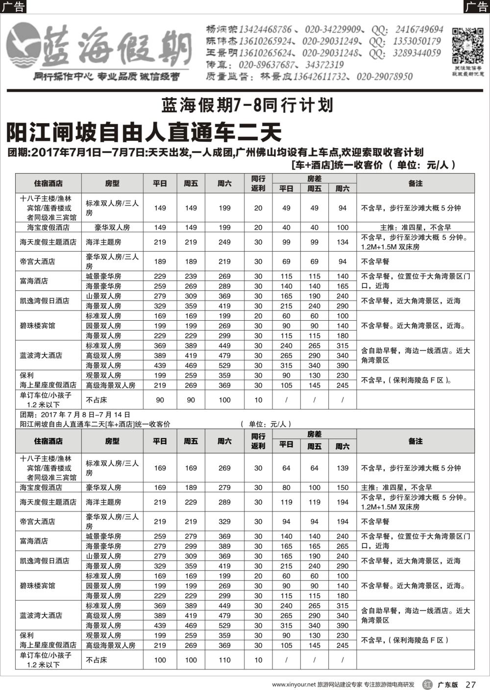 r027 蓝海假期沙扒湾、闸坡、海陵岛二天游