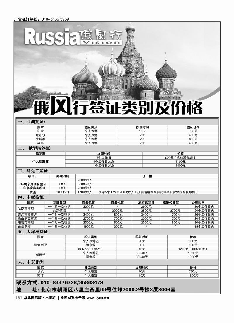 俄风行各国签证