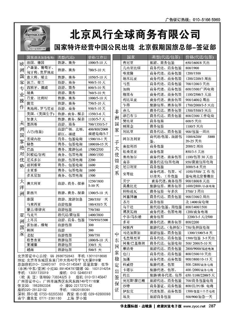 北京风行全球签证批发中心