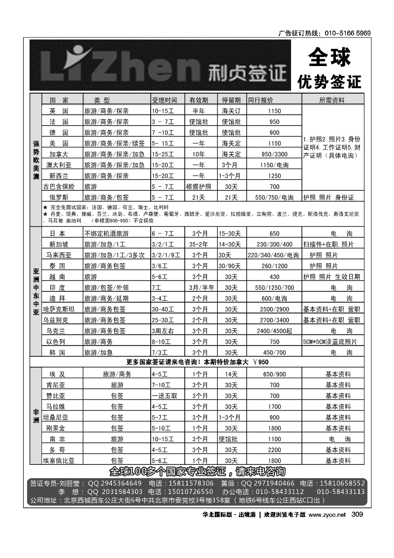 309利贞签证：各国优势签证