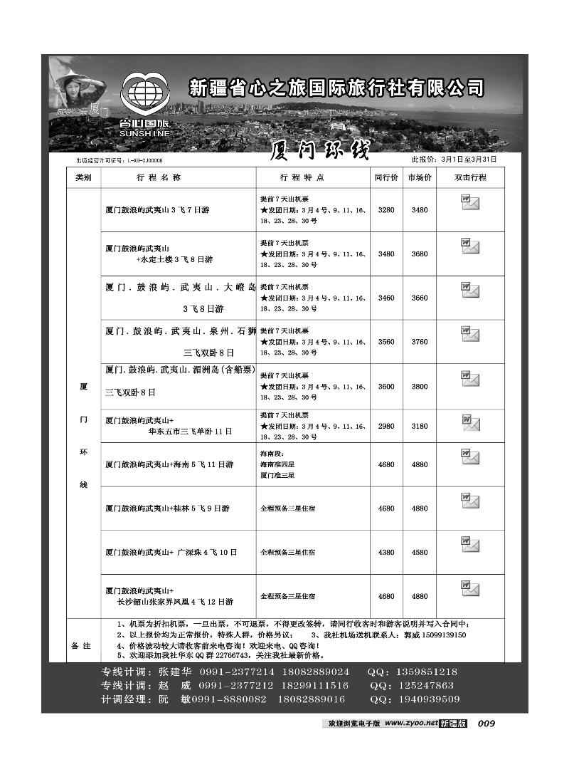 新疆省心之旅国际旅行社-厦门环线9