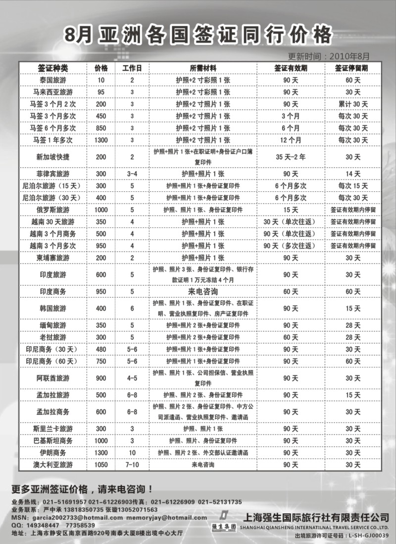 h7 上海强生国旅东南亚签证