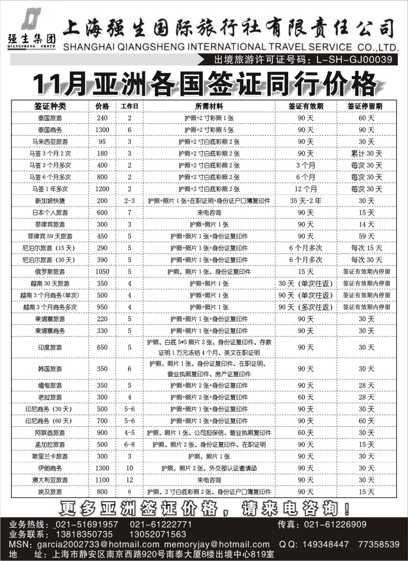 a14 上海强生国旅东南亚签证