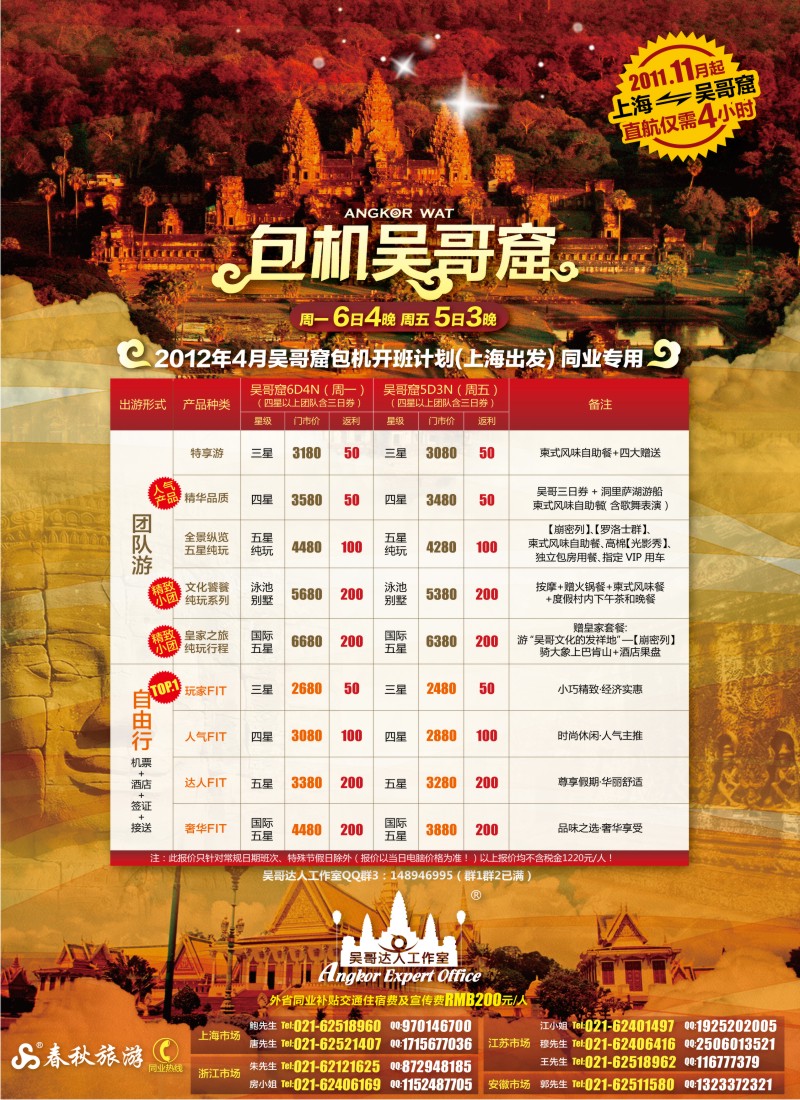 b彩3 春秋假期——柬埔寨包机4月开班计划