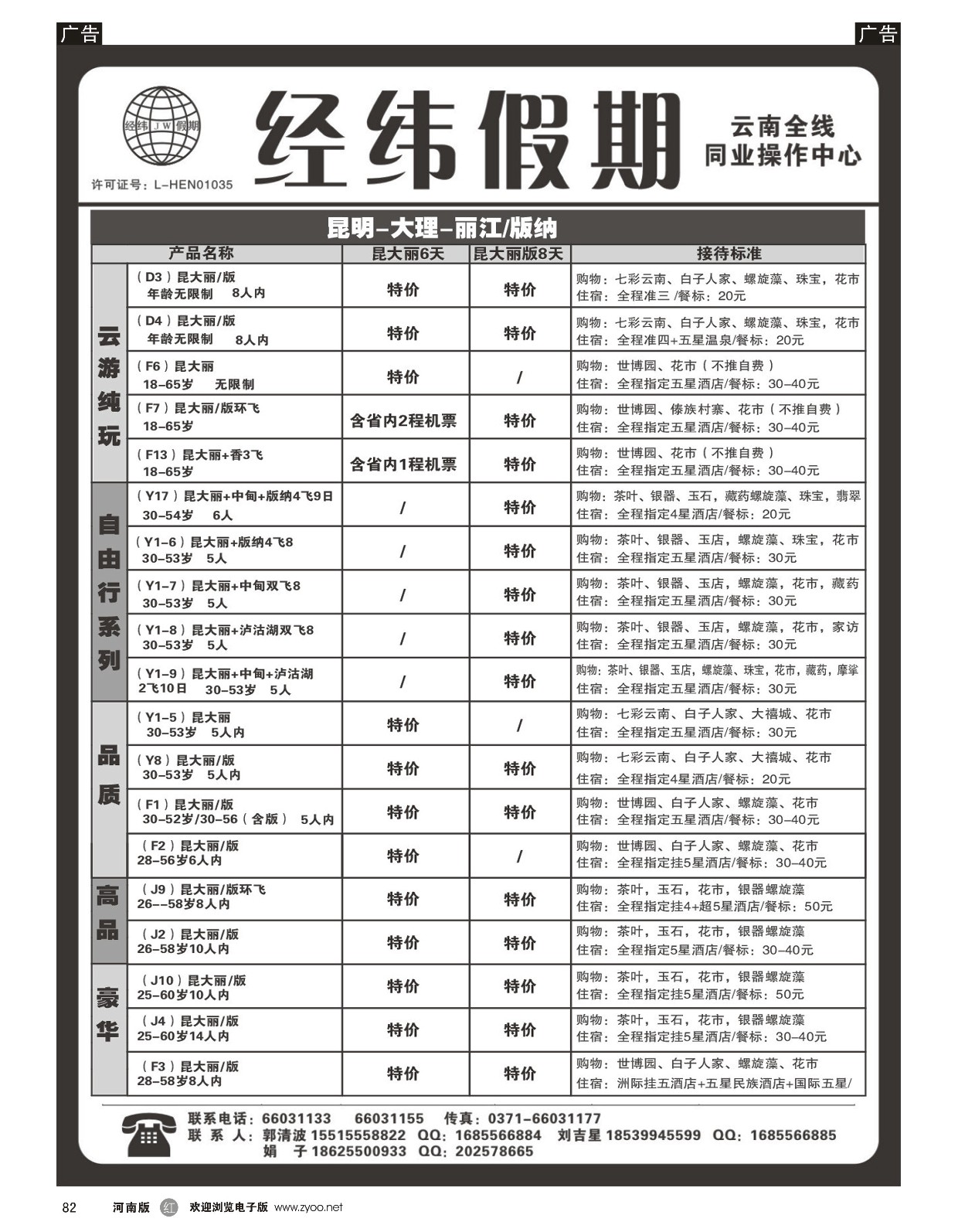 r黑082  经纬假期—昆大丽+中甸+版纳环飞9日  