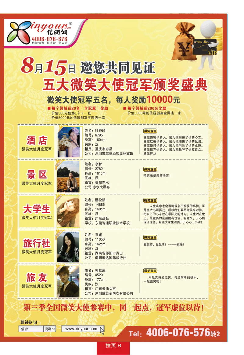 蓝册拉页B信游网·五大微笑大使冠军颁奖