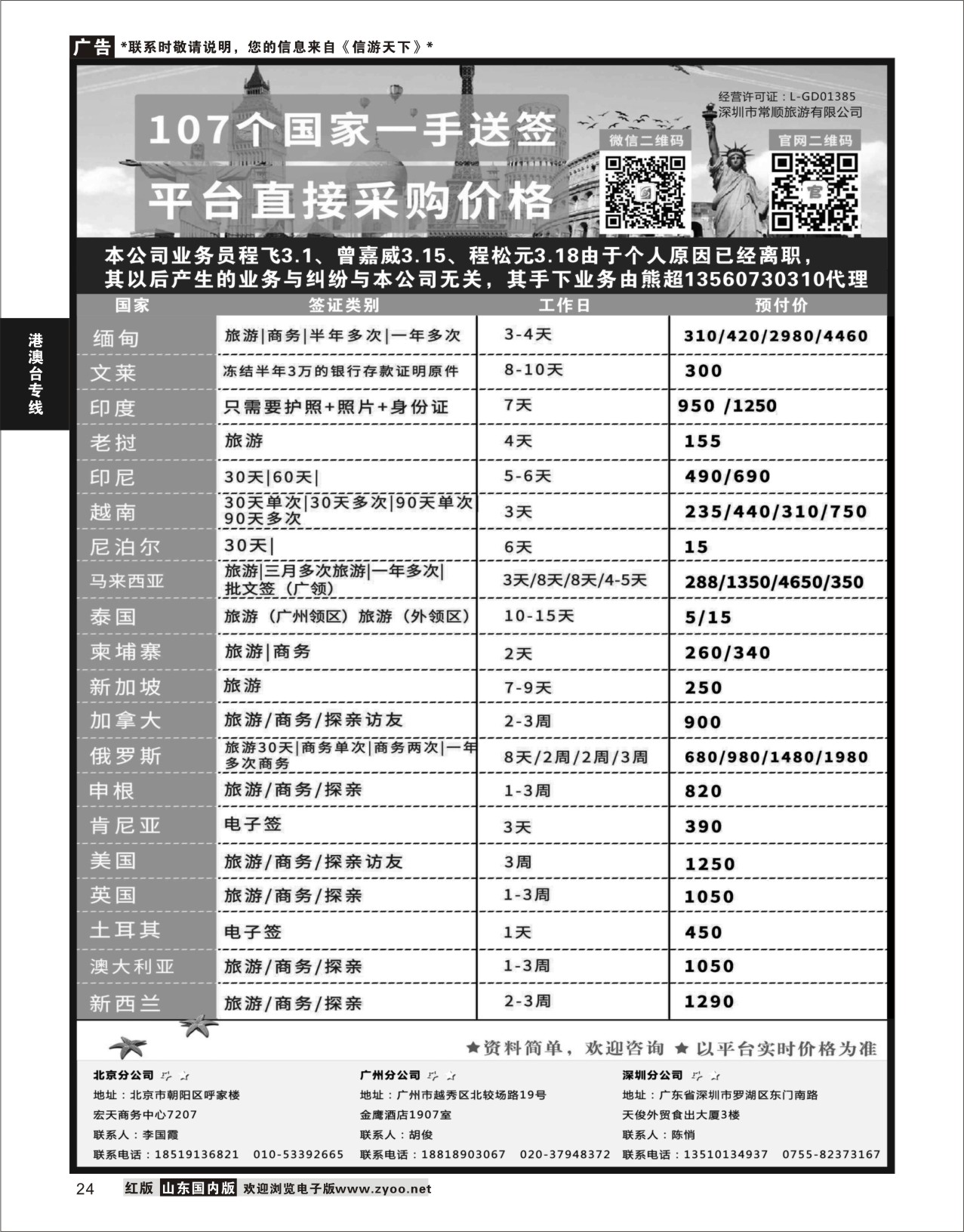 P24 深圳常顺旅游签证    港澳台
