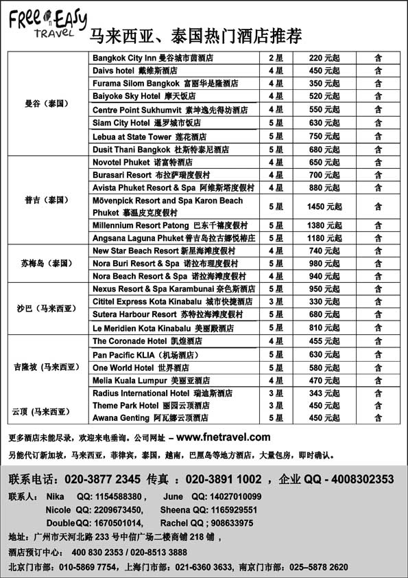 BP70 FNE--TAVEL 马来西亚泰国热门酒店