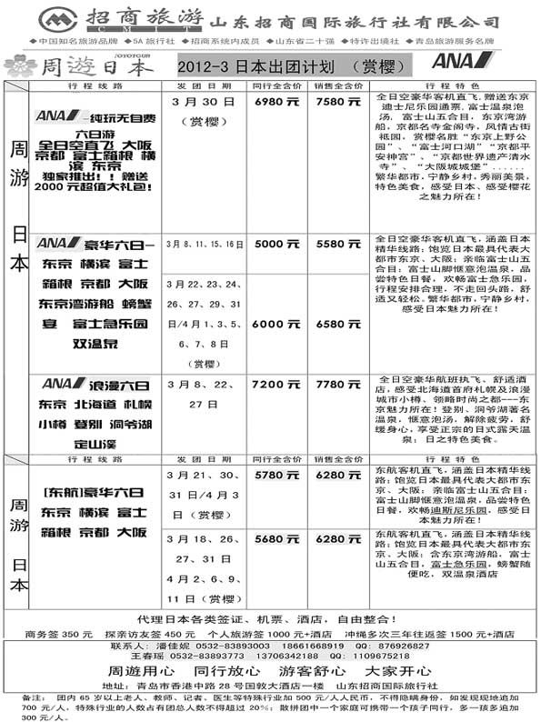 BP62山东招商国际旅行社—周游天下