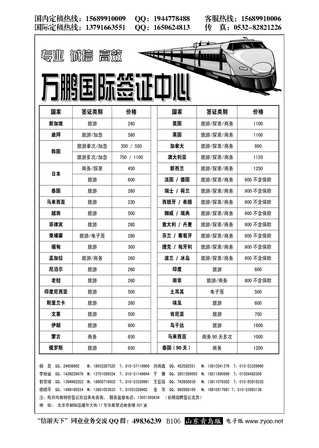 B黑106万鹏国际签证中心……签证专版