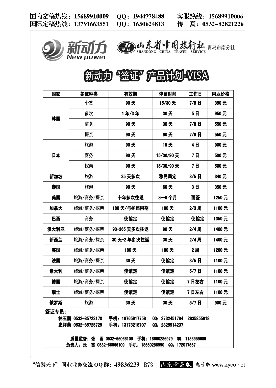 B黑073山东省中国旅行社青岛市南分社-新动力
