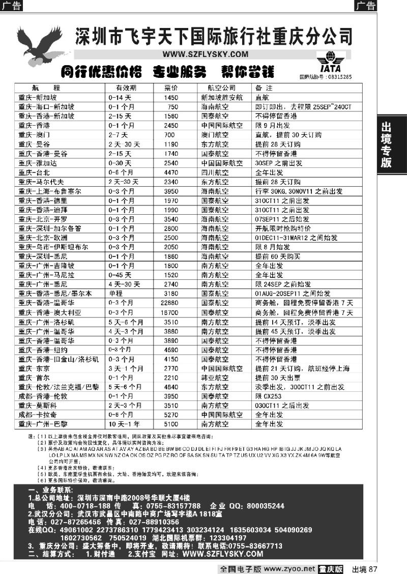 87  深圳飞宇天下商务特惠国际机票