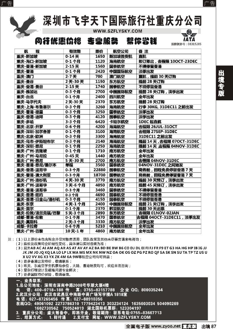 87  深圳飞宇天下商务特惠国际机票