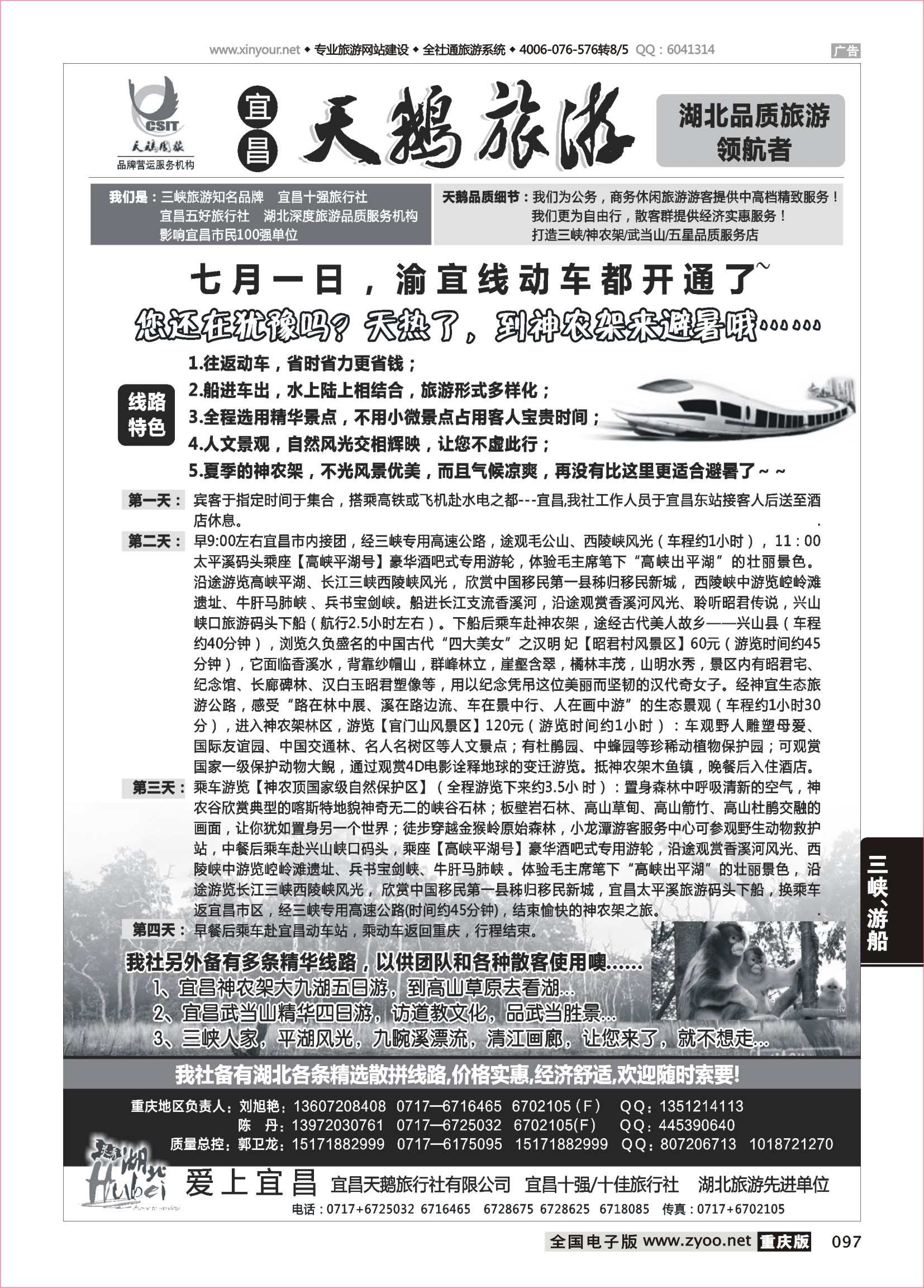 黑白097三峡、神农架、武当山专线（宜昌天鹅国旅）