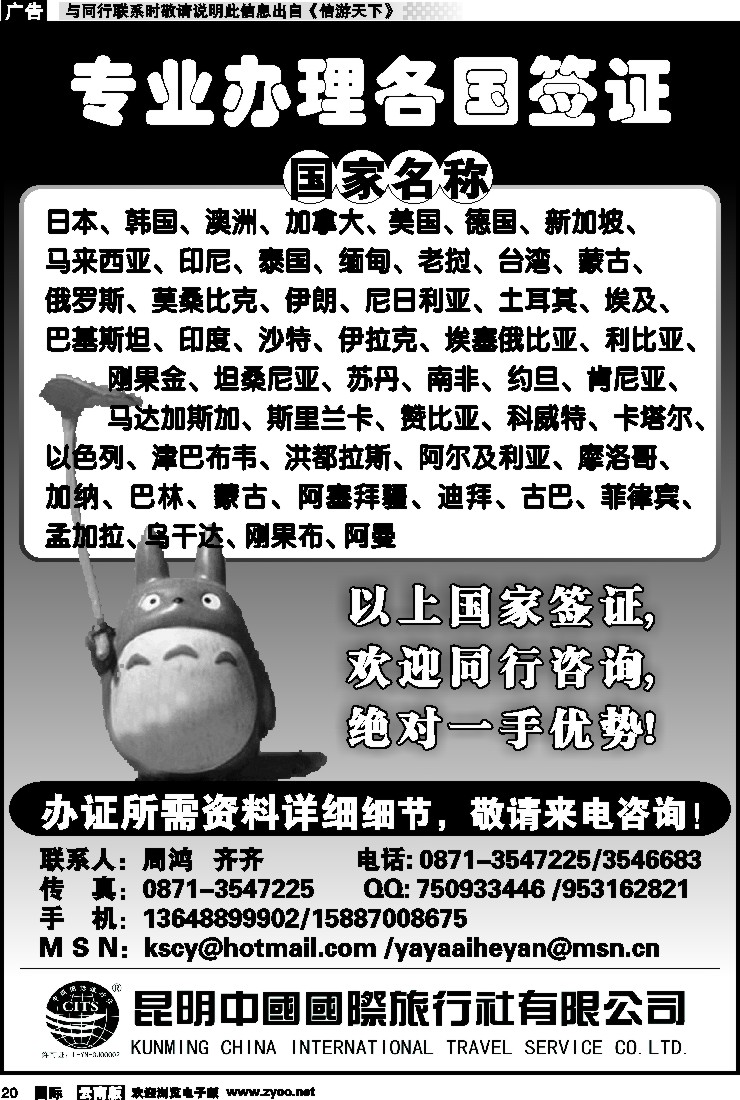 国际020 昆明中国国际旅行社-签证