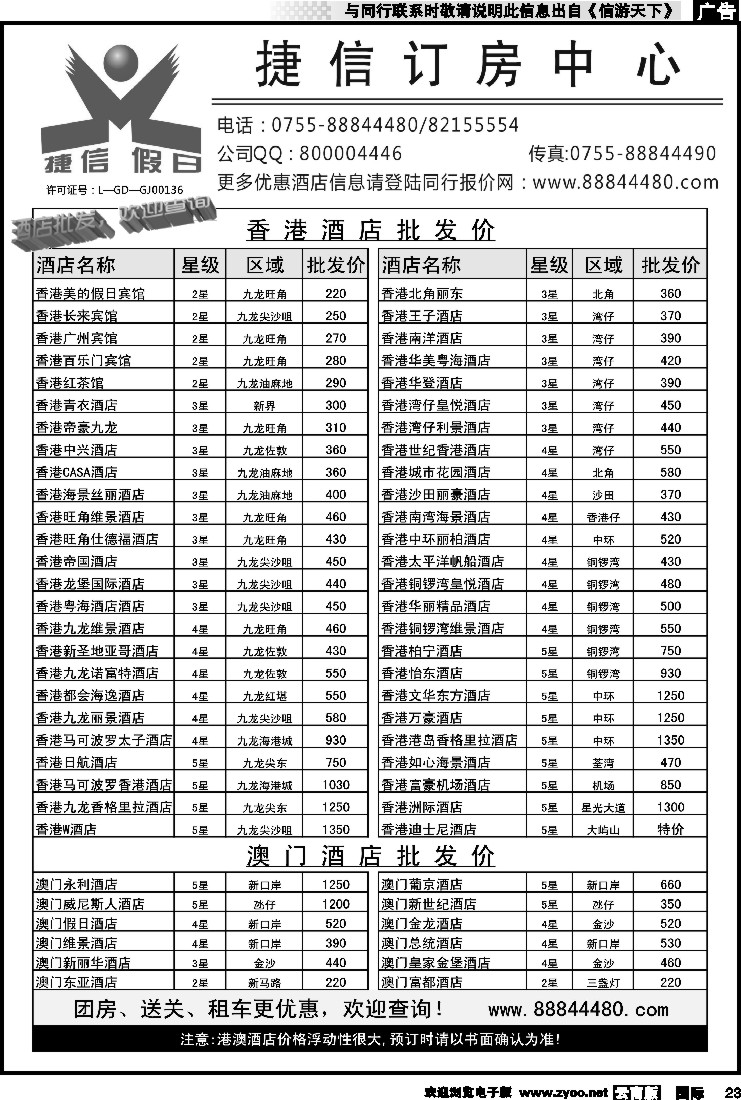 国际023 深圳捷信假日 港澳酒店同行批发
