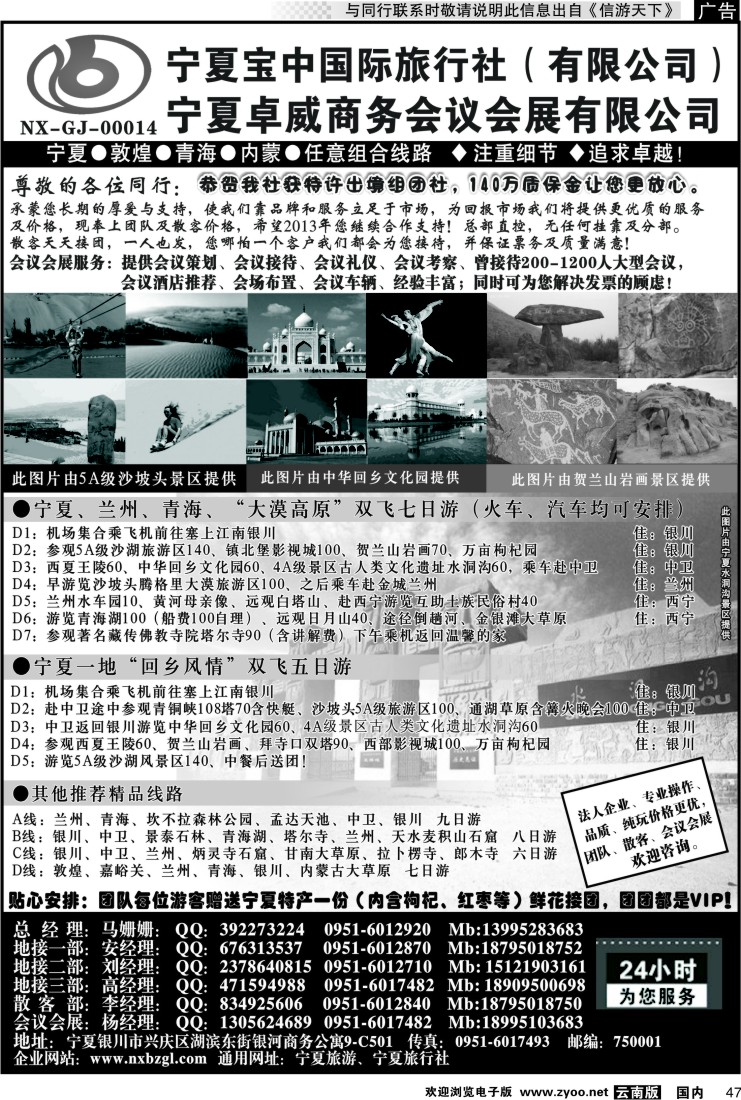 国内047 宁夏宝中国际旅行社●●●（宁夏地接 卓威会议）