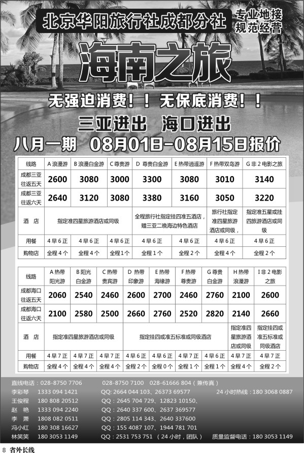r8  北京华阳旅行社成都分社  海南之旅.