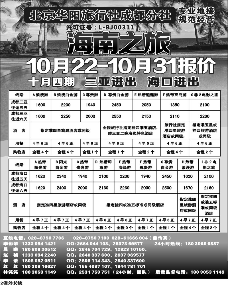 r2  北京华阳旅行社成都分社  海南之旅