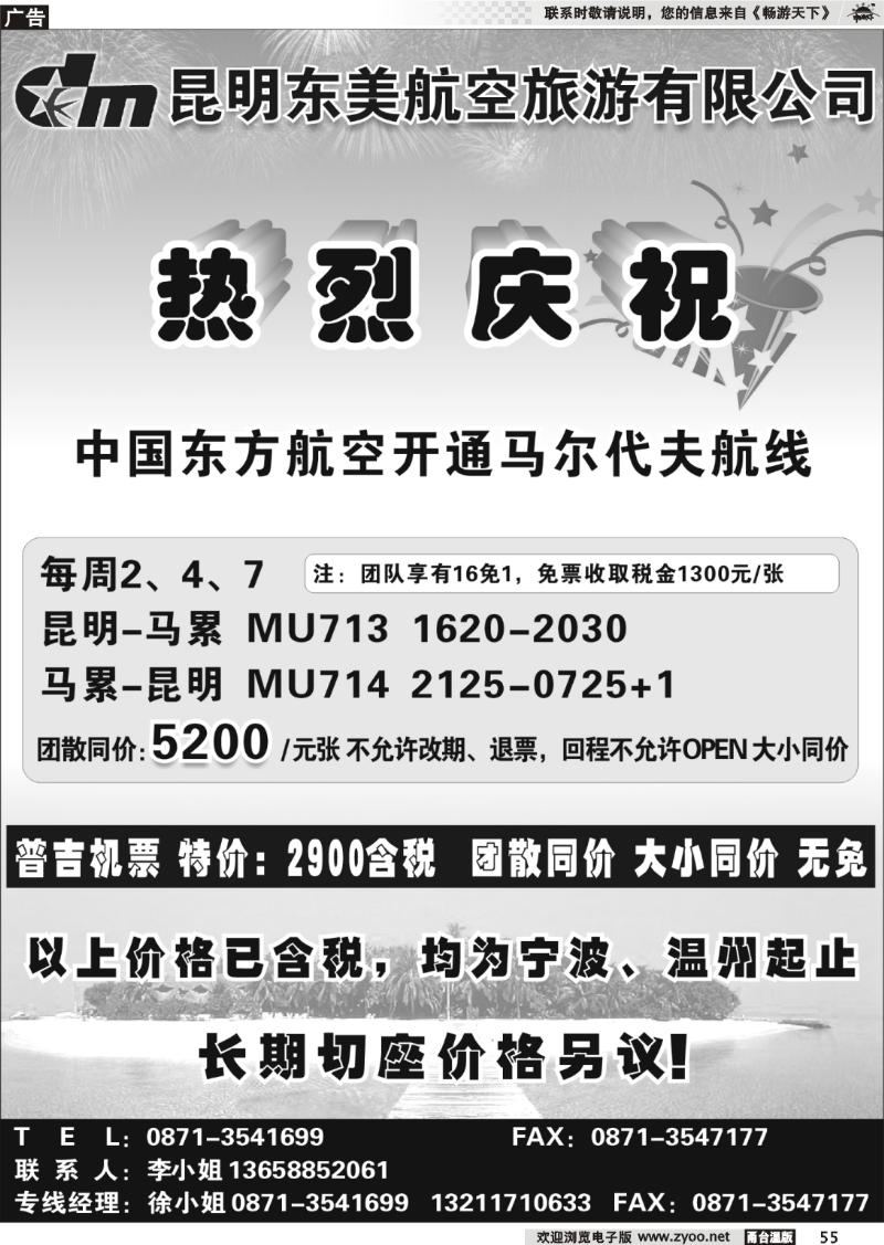 55 东美航空11月机票价格