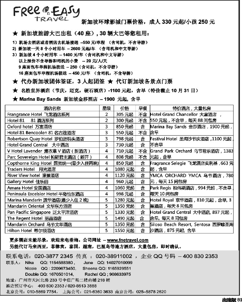 81   350期 张集文-FNE--Travel新加坡酒店 租车价格(西南国际)