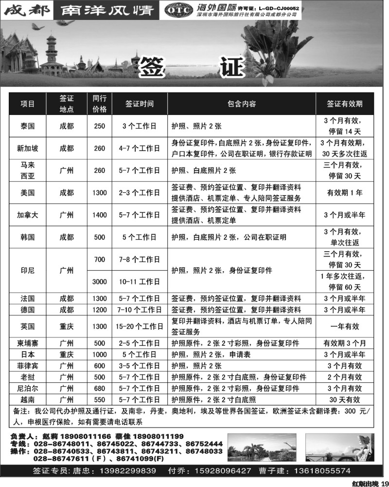 H19  南洋签证