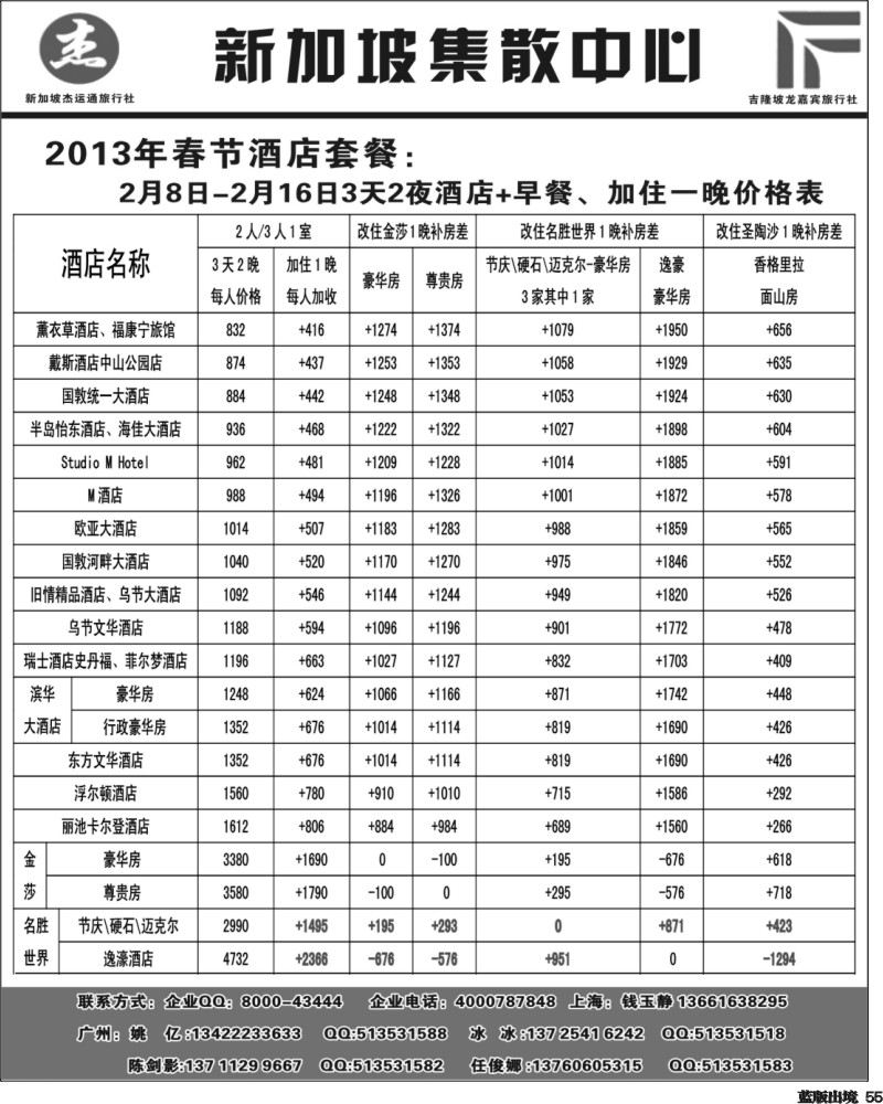 L55   405期 江波 杰龙假期—新加坡自由行套餐：2人成行，天天出发  2
