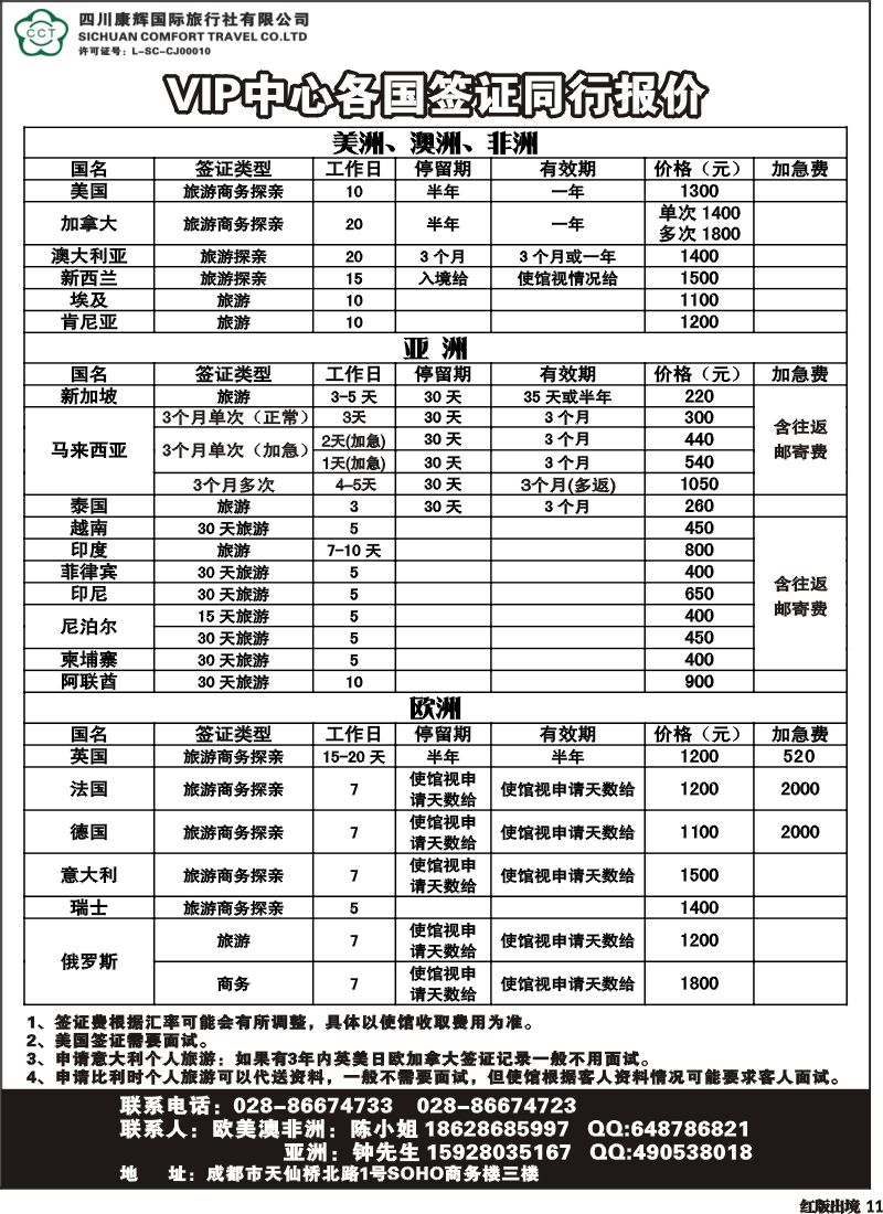 H11  四川省康辉国际旅行社-签证