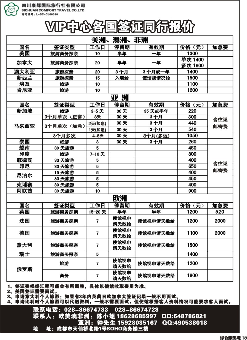 H015 四川省康辉国际旅行社-签证