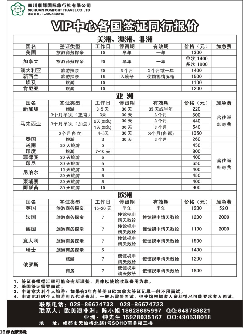H016 四川省康辉国际旅行社-签证