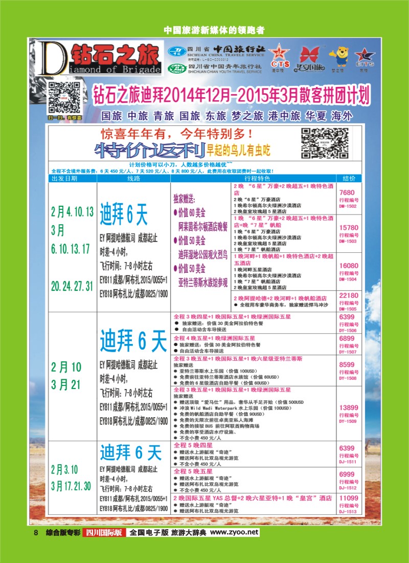 H专彩008   中旅青旅 【钻石之旅】-2015年中东非洲春节计划｛02620｝