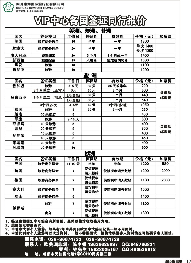 H017 四川省康辉国际旅行社-签证